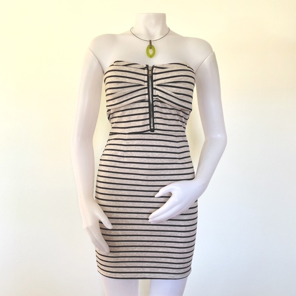 Dresses & Skirts - cream grey striped knit fitted mini dress from Australia